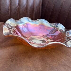 Jeanette Glass Iris and Herringbone Marigold Carnival Iridescent 11.5" Bowl